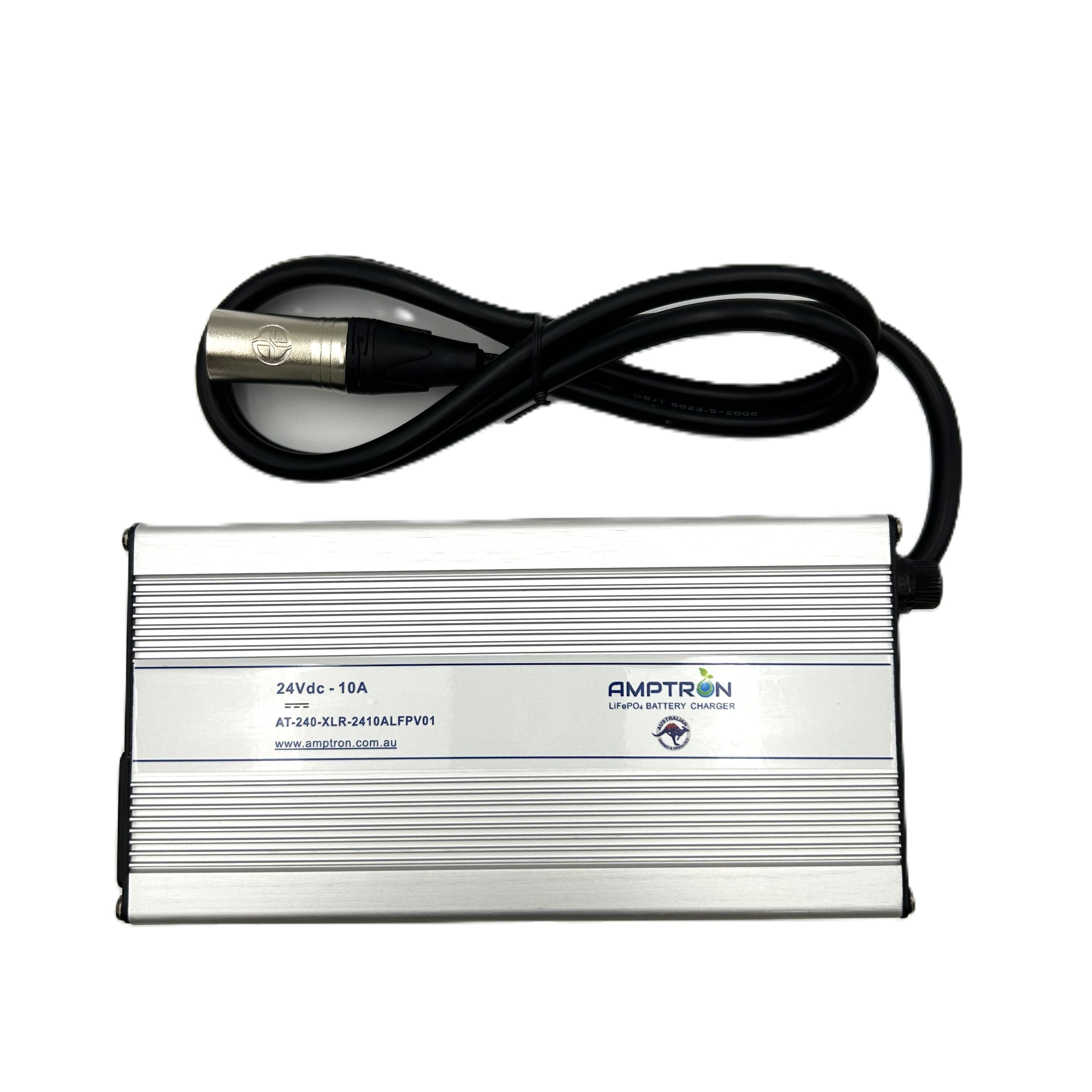 Amptron 24V 10A AC-DC Lithium LiFePO4 Battery Charger with XLR Plug