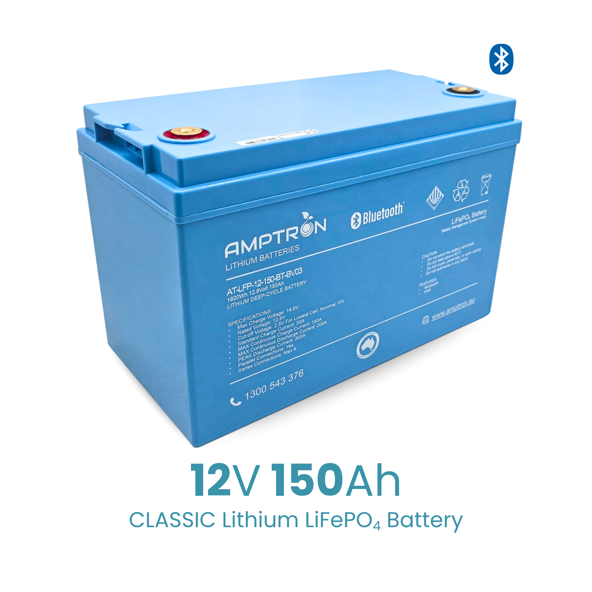 Amptron® 12V 150Ah LiFePO4 Deep Cycle Battery with Bluetooth - 1920Wh | BCI Group 31