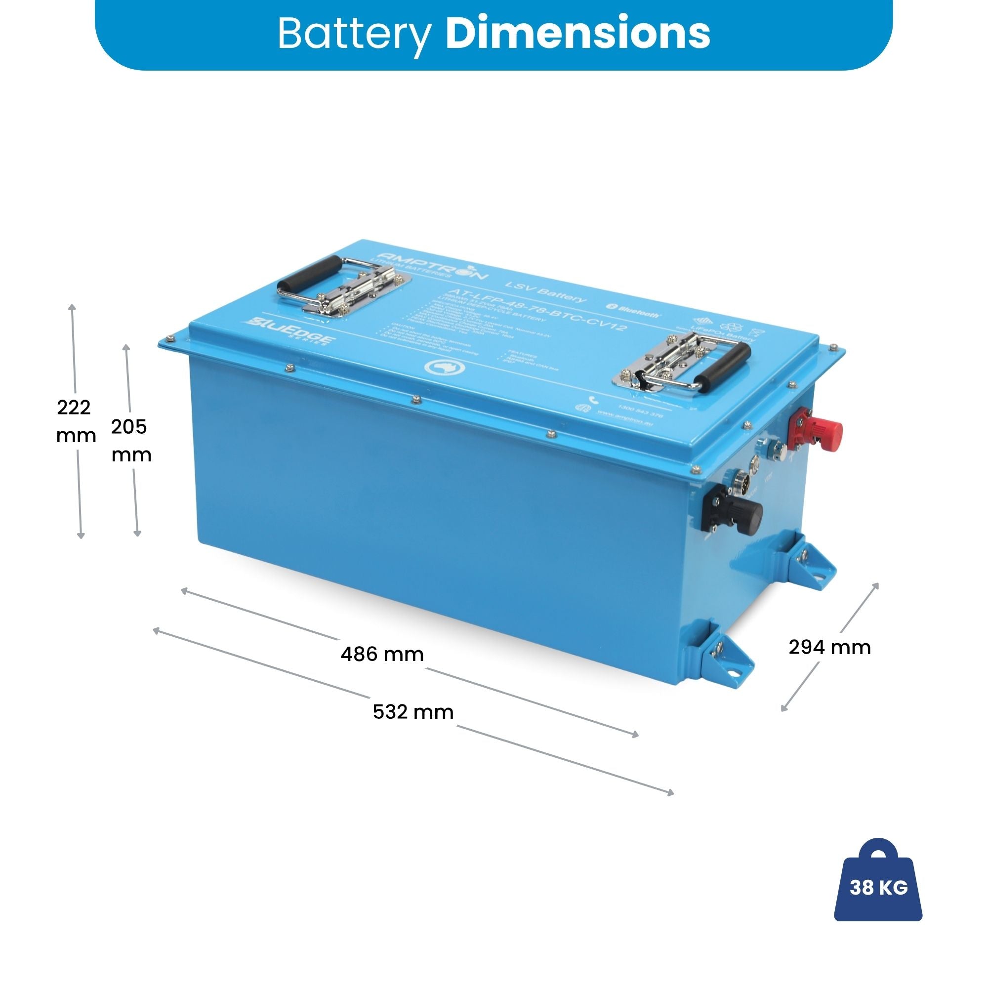 Amptron BluEdge 48V 78Ah 160A Smart Golf Cart LSV Battery