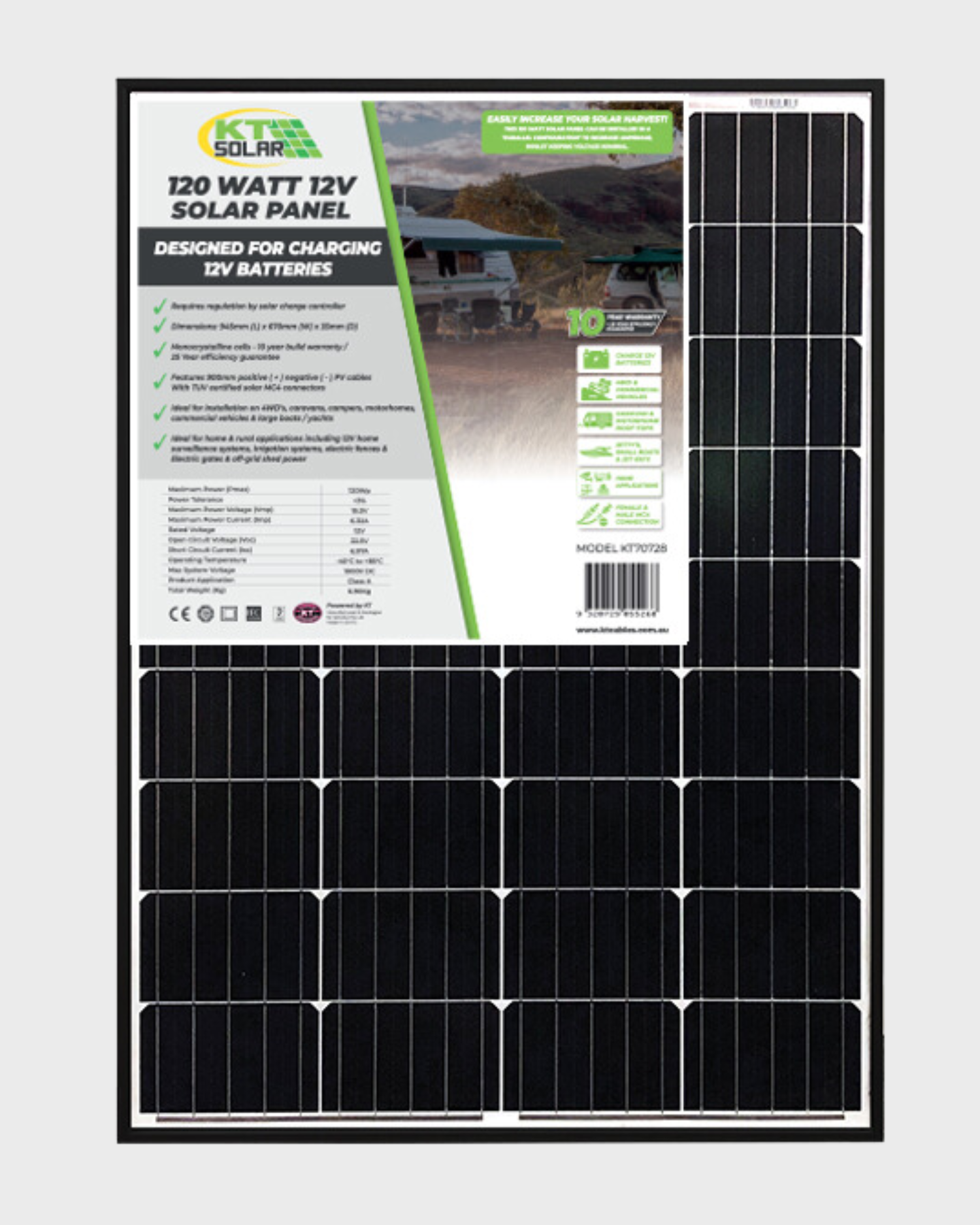KT Solar KT70728 120W Monocrystalline Solar Panel