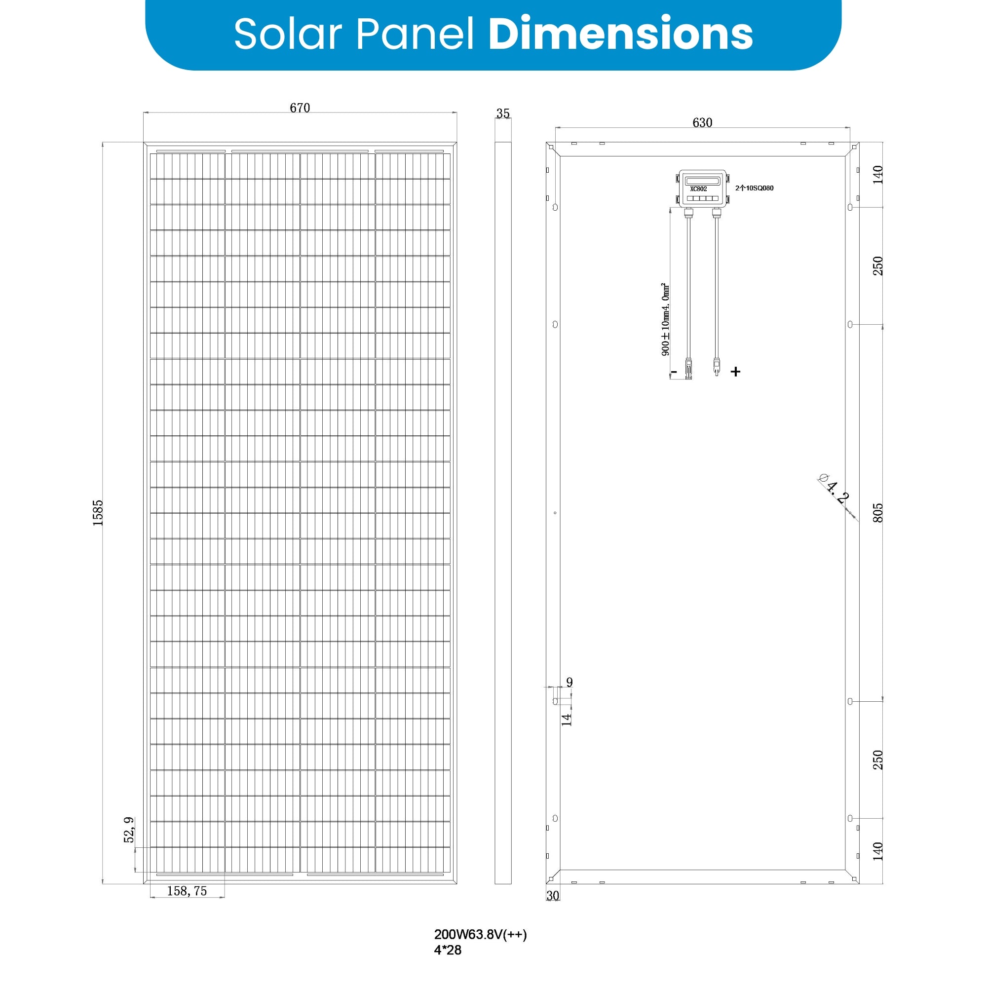 Amptron 200W 12/24/36/48V High Voltage Glass Perc Half Mono-crystalline Solar panel, 35mm Black Aluminium Framed Panel – Optional Aerodynamic Mounting Kit
