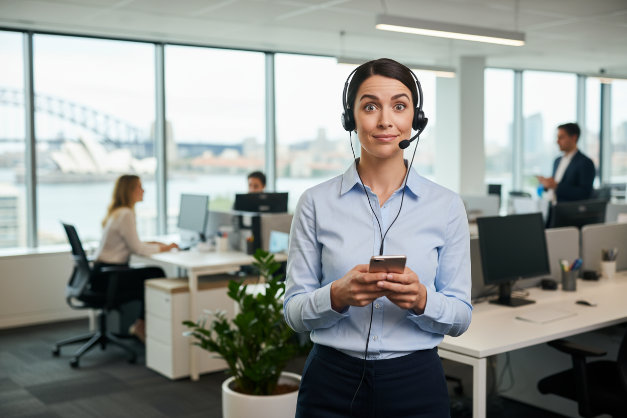 Customer service employee photo based in Australia in wonder and confused expression