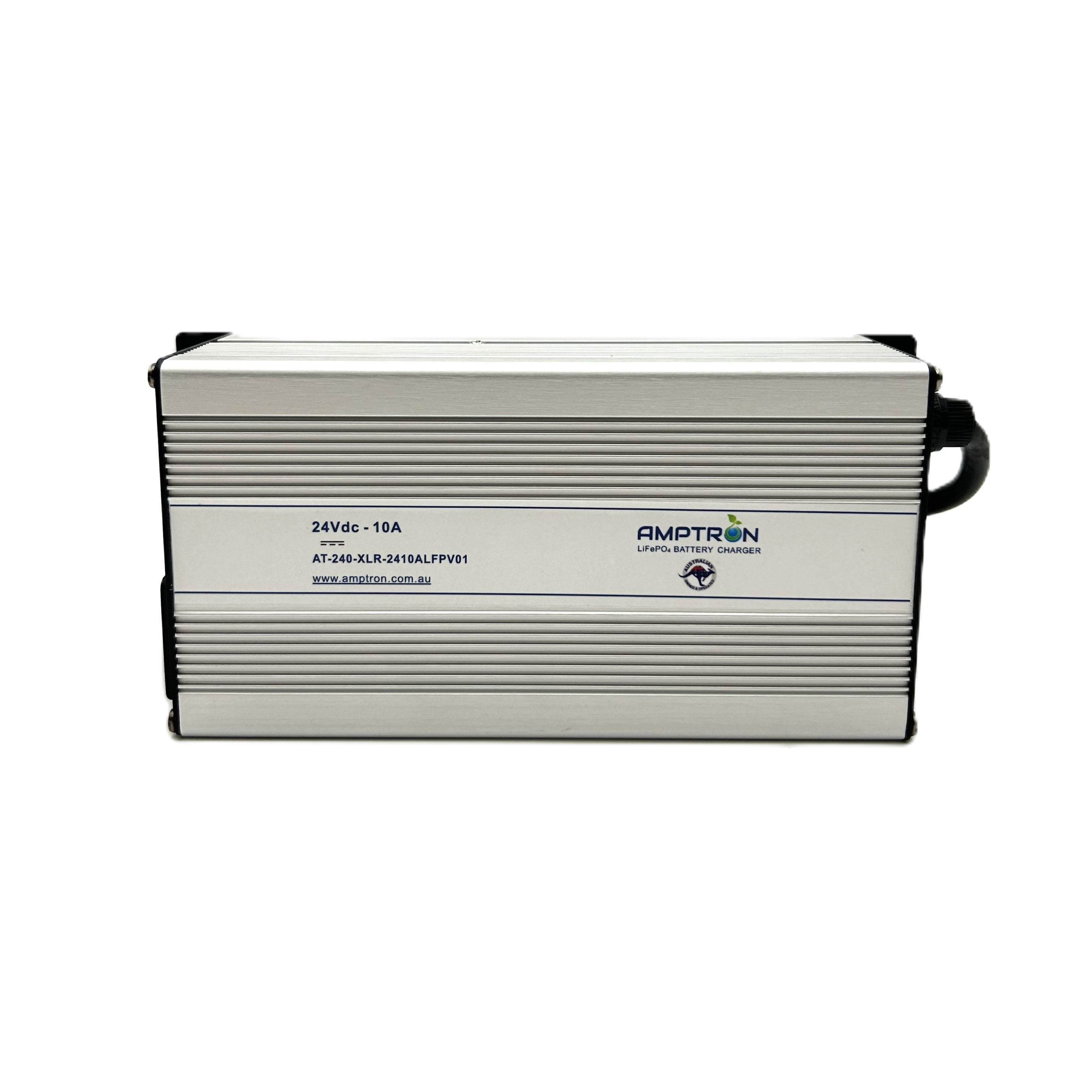 Amptron 24V 10A AC-DC Lithium LiFePO4 Battery Charger with XLR Plug