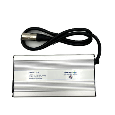 Amptron 24V 10A AC-DC Lithium LiFePO4 Battery Charger with XLR Plug