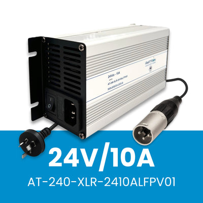 Amptron 24V 10A AC-DC Lithium LiFePO4 Battery Charger with XLR Plug