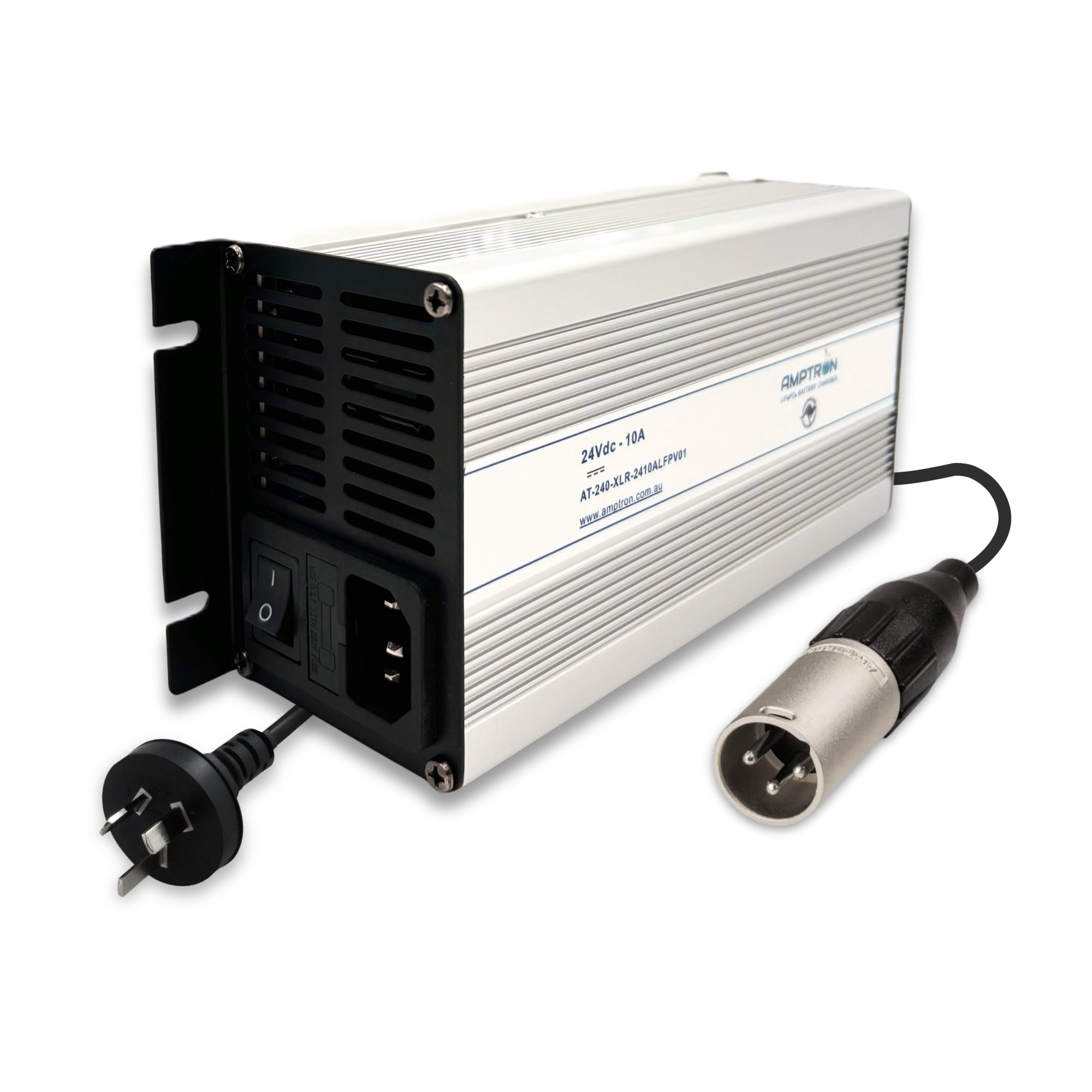 Amptron 24V 10A AC-DC Lithium LiFePO4 Battery Charger with XLR Plug