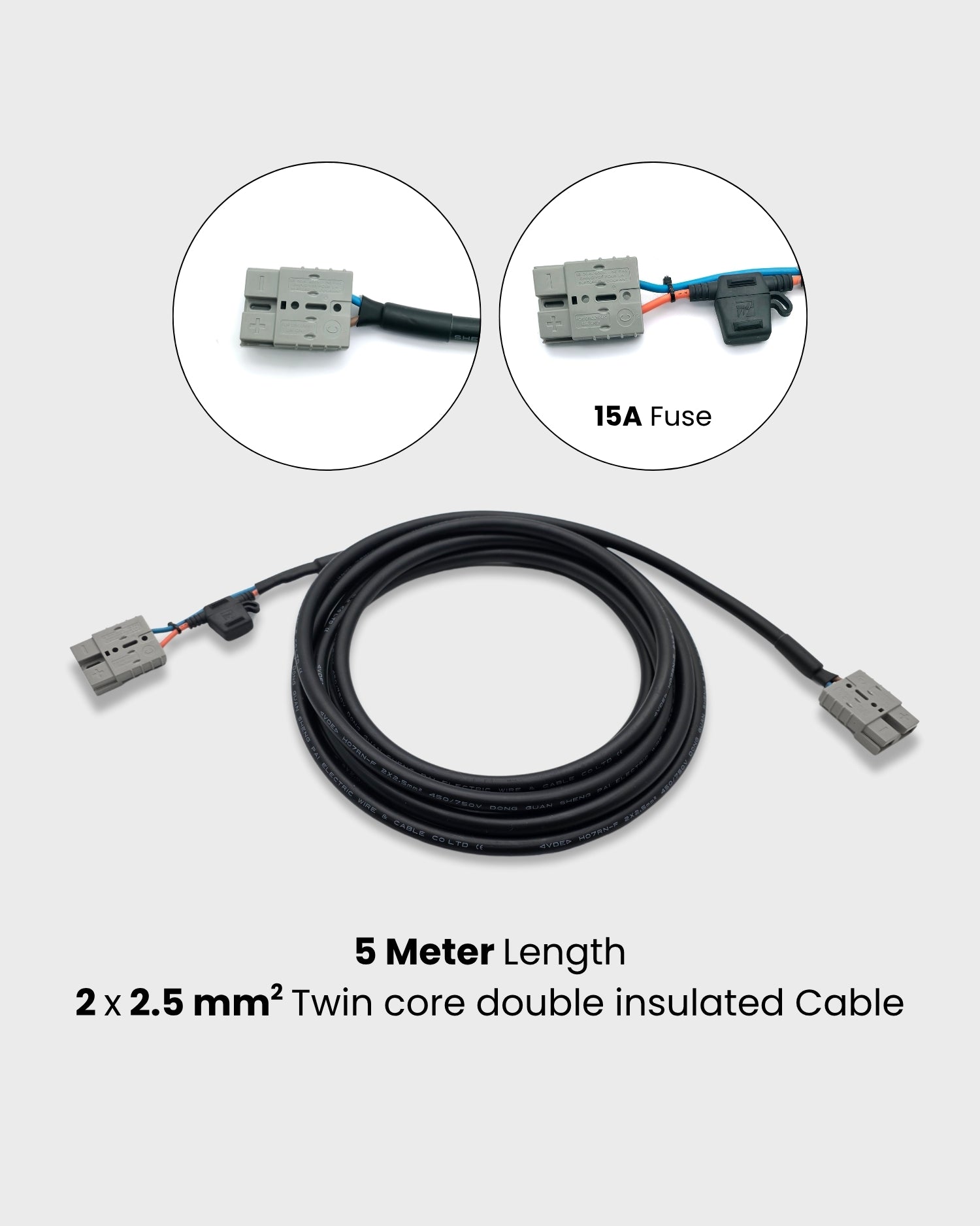 5m Anderson Extension Lead with 15A Safety Fuse
