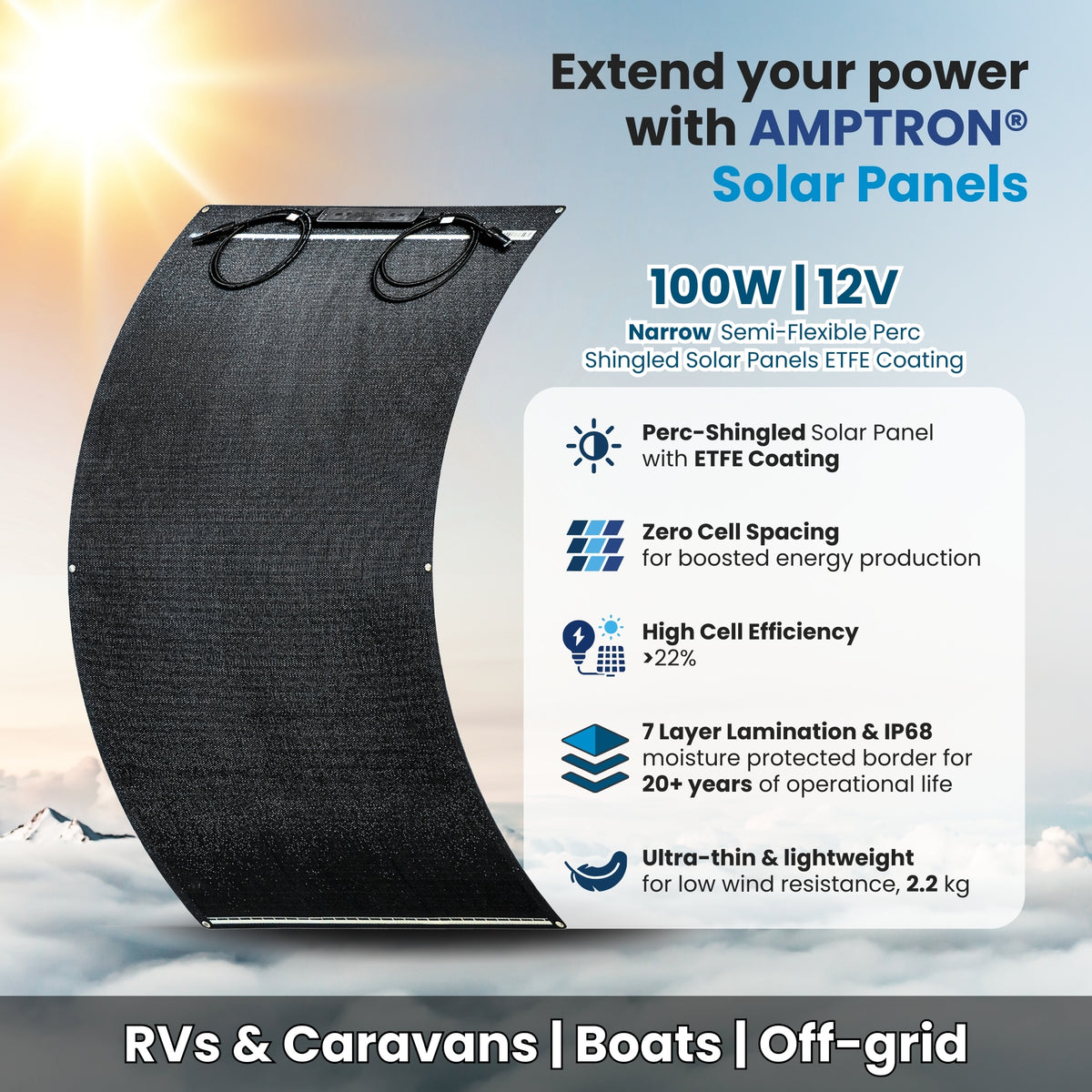 100W Narrow Flexible Solar Panel Perfect Fit for Tight Roof Space
