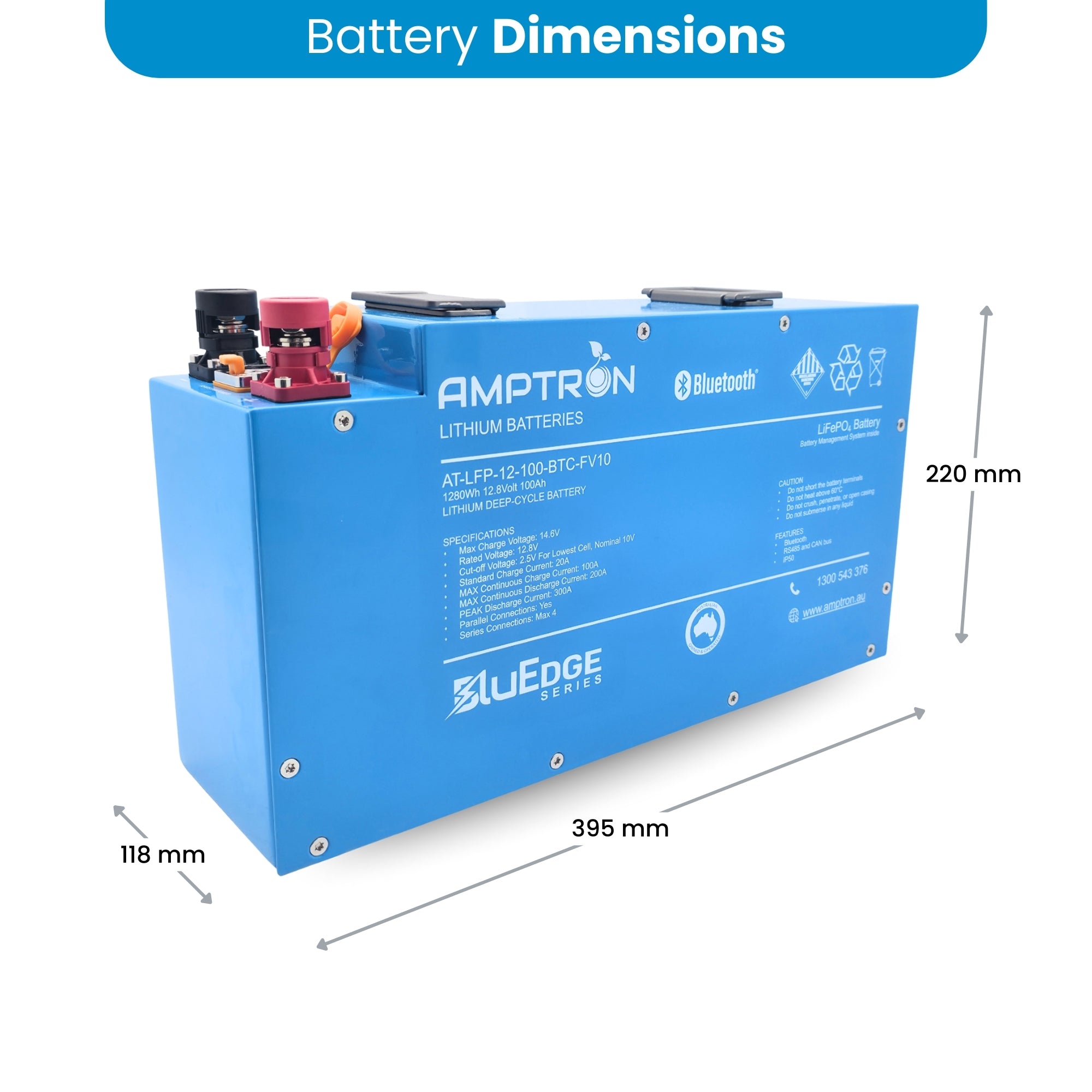 Amptron BluEdge 12V 100Ah Slimline Smart Lithium LFP Battery