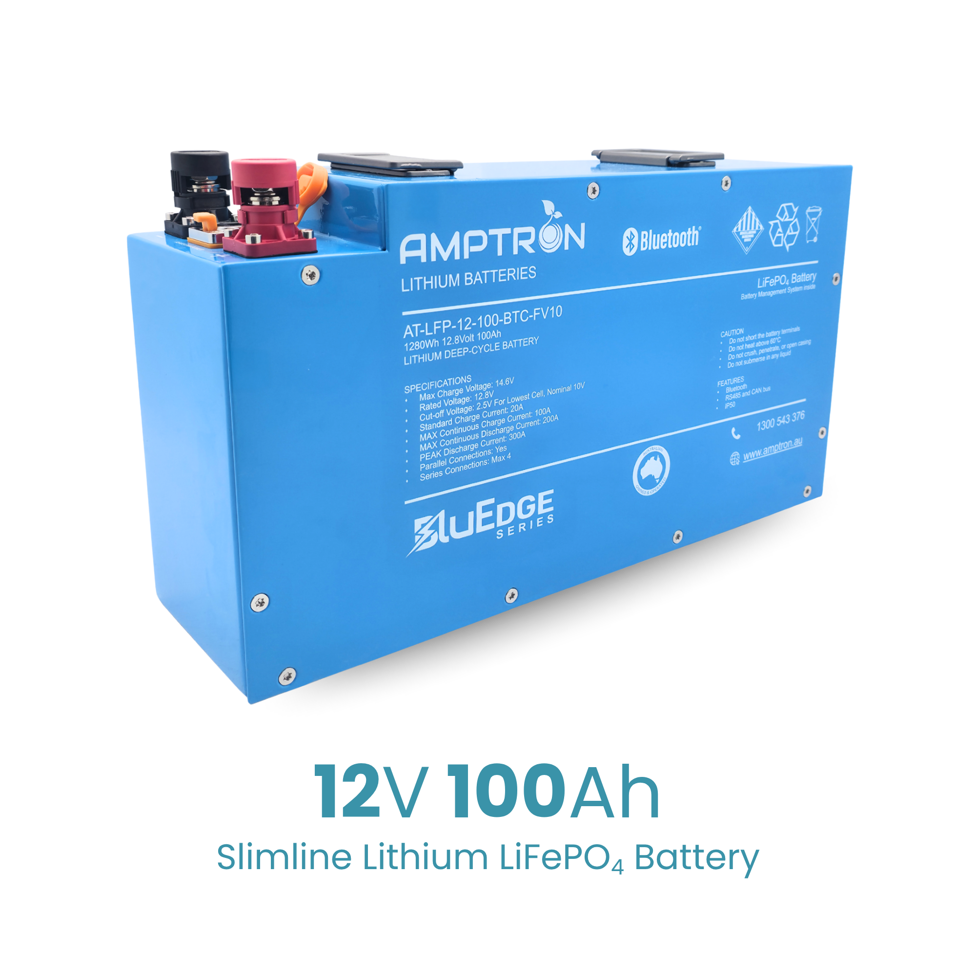 Amptron BluEdge 12V 100Ah Slimline Lithium LiFePO4 Battery 1,280Wh