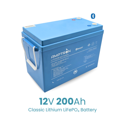 Amptron® 12V 200Ah LiFePO4 Deep Cycle Battery with Bluetooth - 2,560Wh