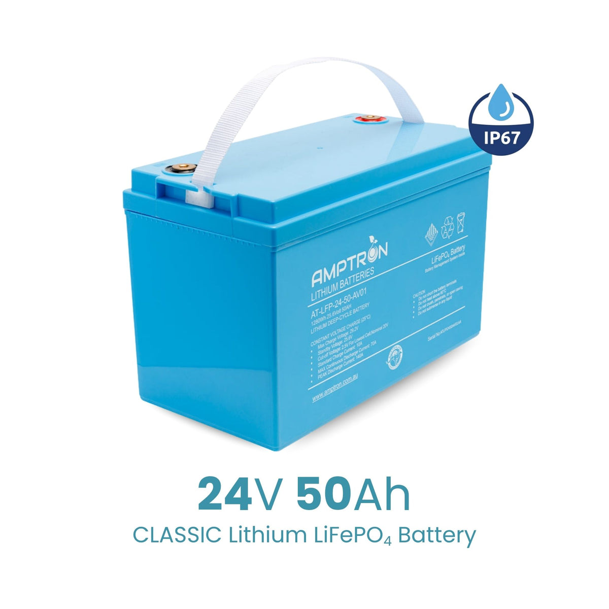 Amptron 24V 50Ah Lithium Battery with IP67 Rating - 1280Wh
