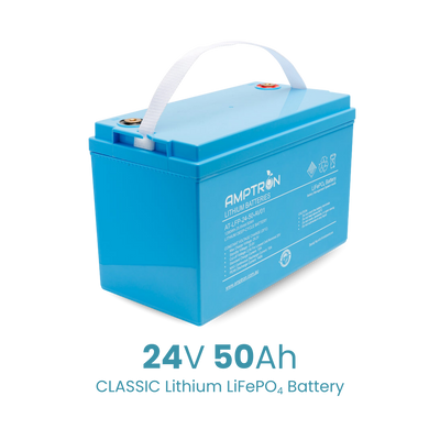 Amptron 24V 50Ah 70A LiFePO4 Battery with IP65 Rating - 1280Wh