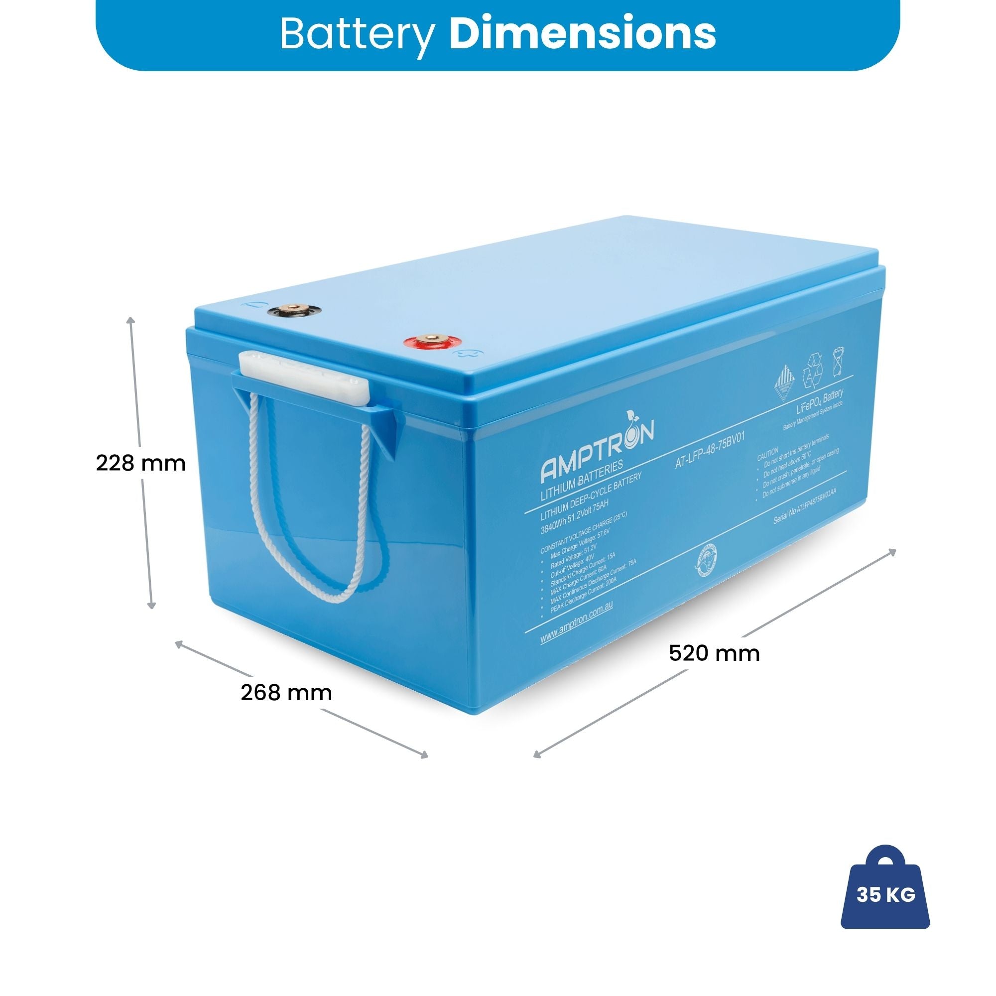 Amptron 48V 75Ah LiFePO4 Deep Cycle Battery - 3,840Wh