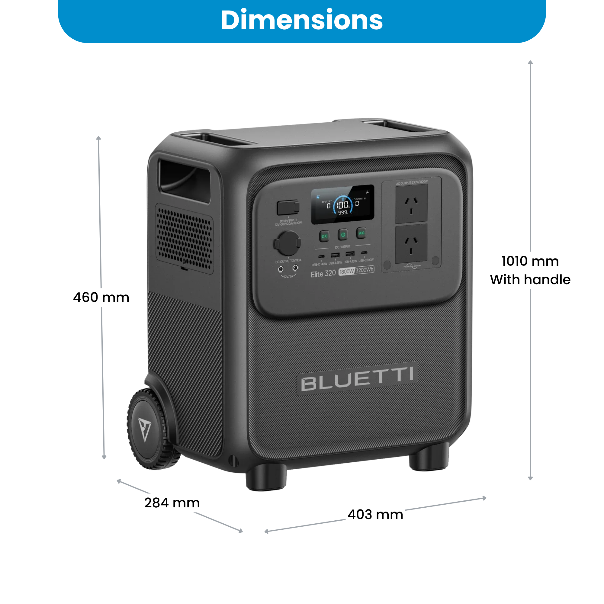 Bluetti Elite 320 1800W Portable Power Station with Wheels and Handle - 3200Wh
