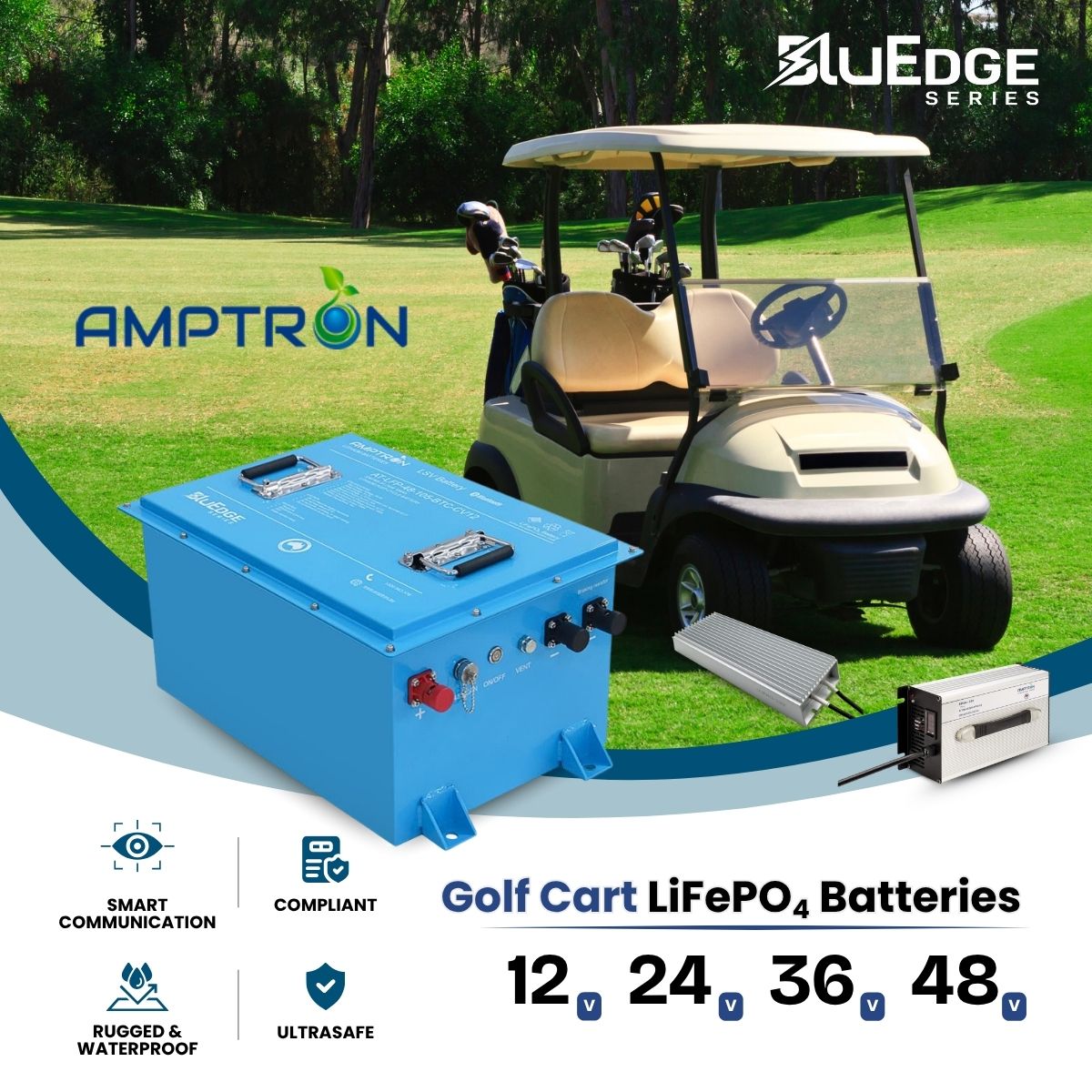 Amptron BluEdge 48V 105Ah 180A Smart Golf Cart LSV Battery