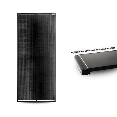 Amptron 200W 12/24/36/48V High Voltage Glass Perc Half Mono-crystalline Solar panel, 35mm Black Aluminium Framed Panel – Optional Aerodynamic Mounting Kit