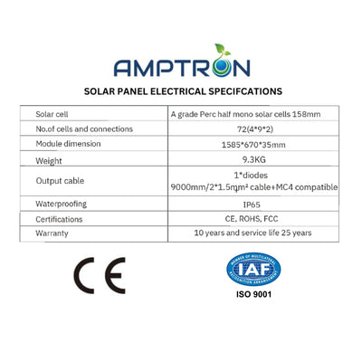 Amptron 200W 12/24/36/48V High Voltage Glass Perc Half Mono-crystalline Solar panel, 35mm Black Aluminium Framed Panel – Optional Aerodynamic Mounting Kit