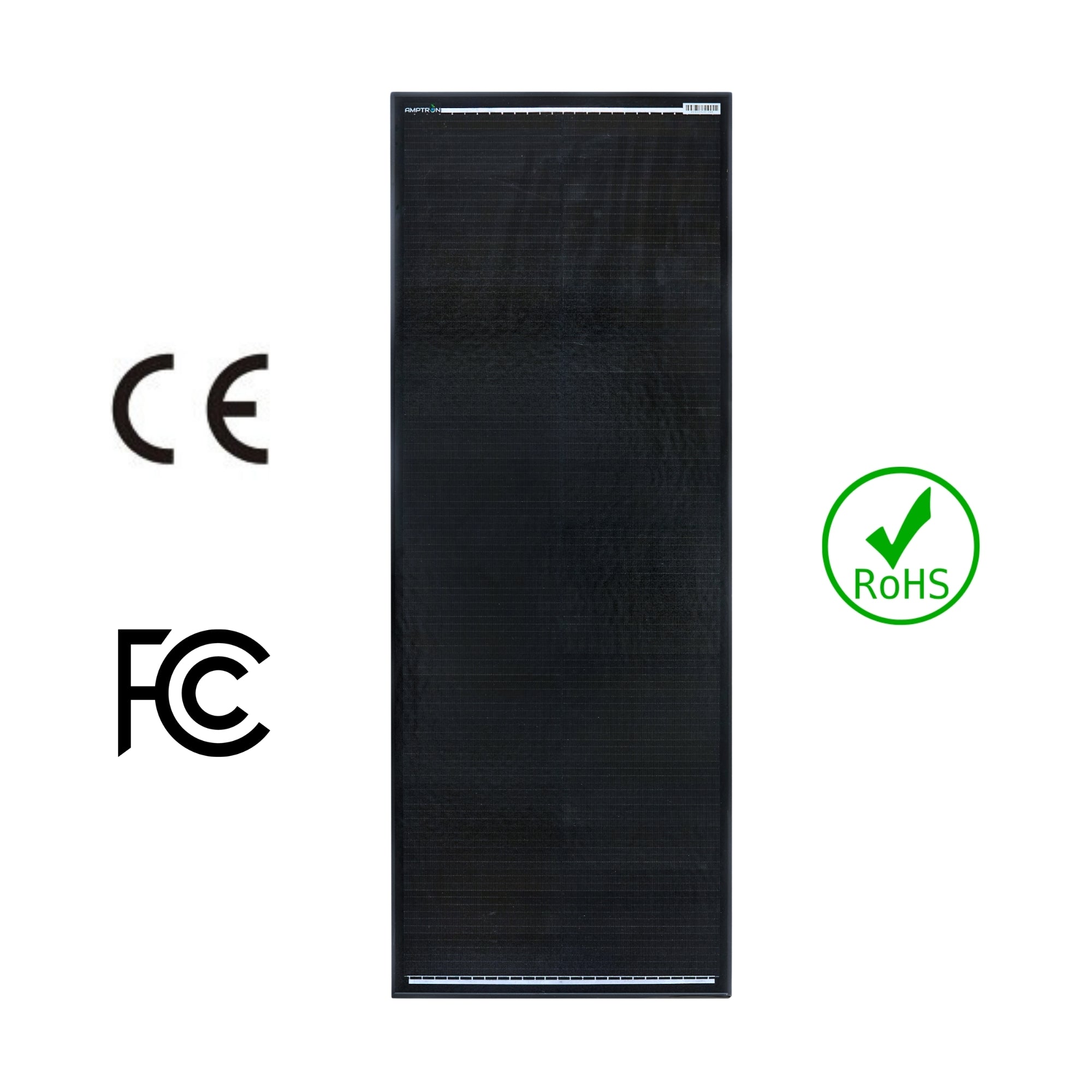 Black rectangular panel with CE, FCC, and RoHS certification logos on a white background