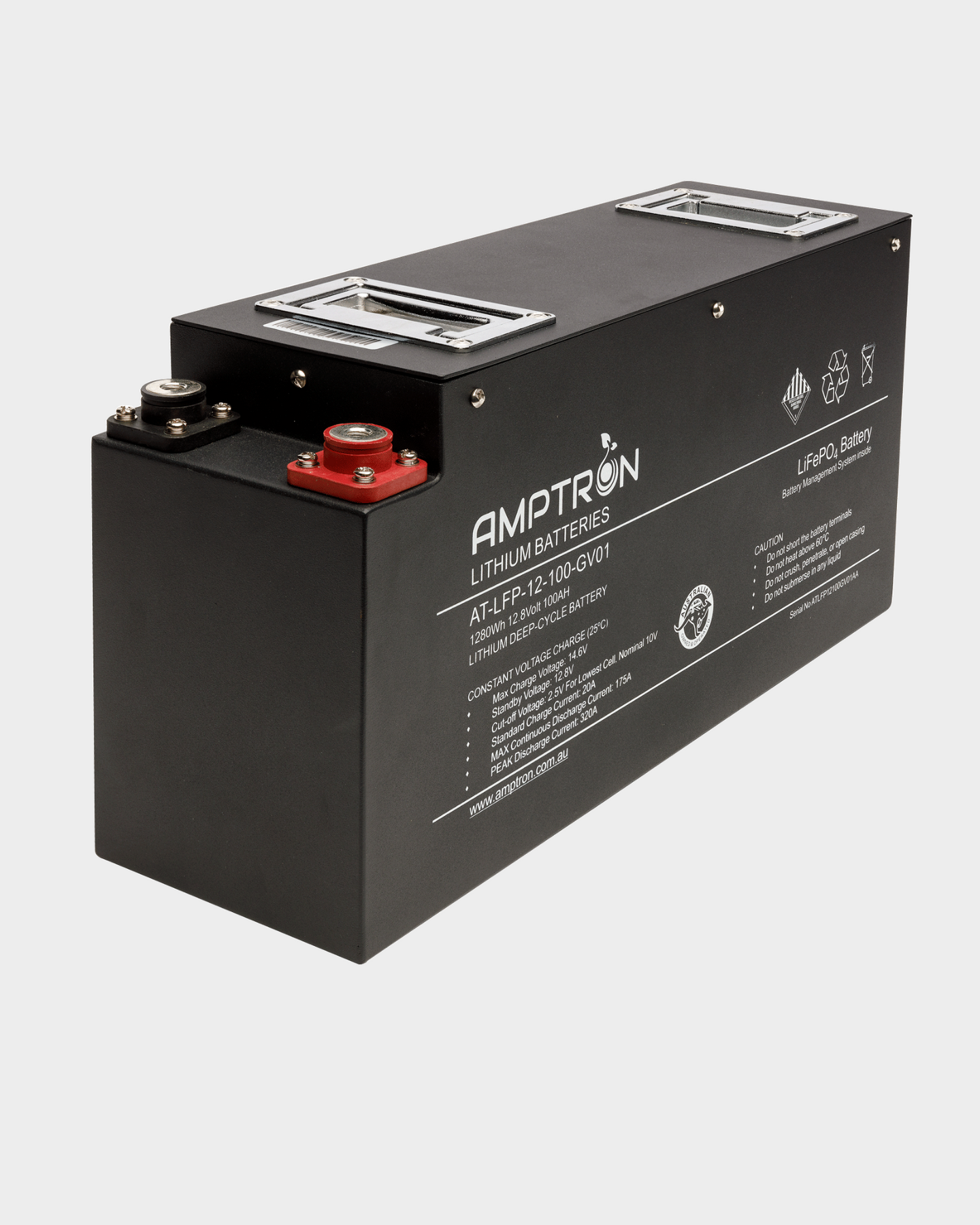 Amptron 12V 100Ah / 175A Metal Slimline LiFePO4 Battery – Clean