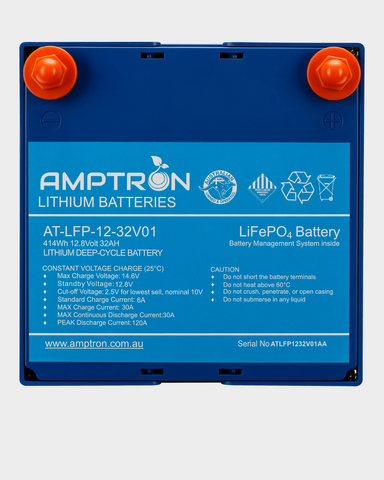 Amptron 12V 32Ah LiFePO4 Battery w/ Mini Anderson Connector